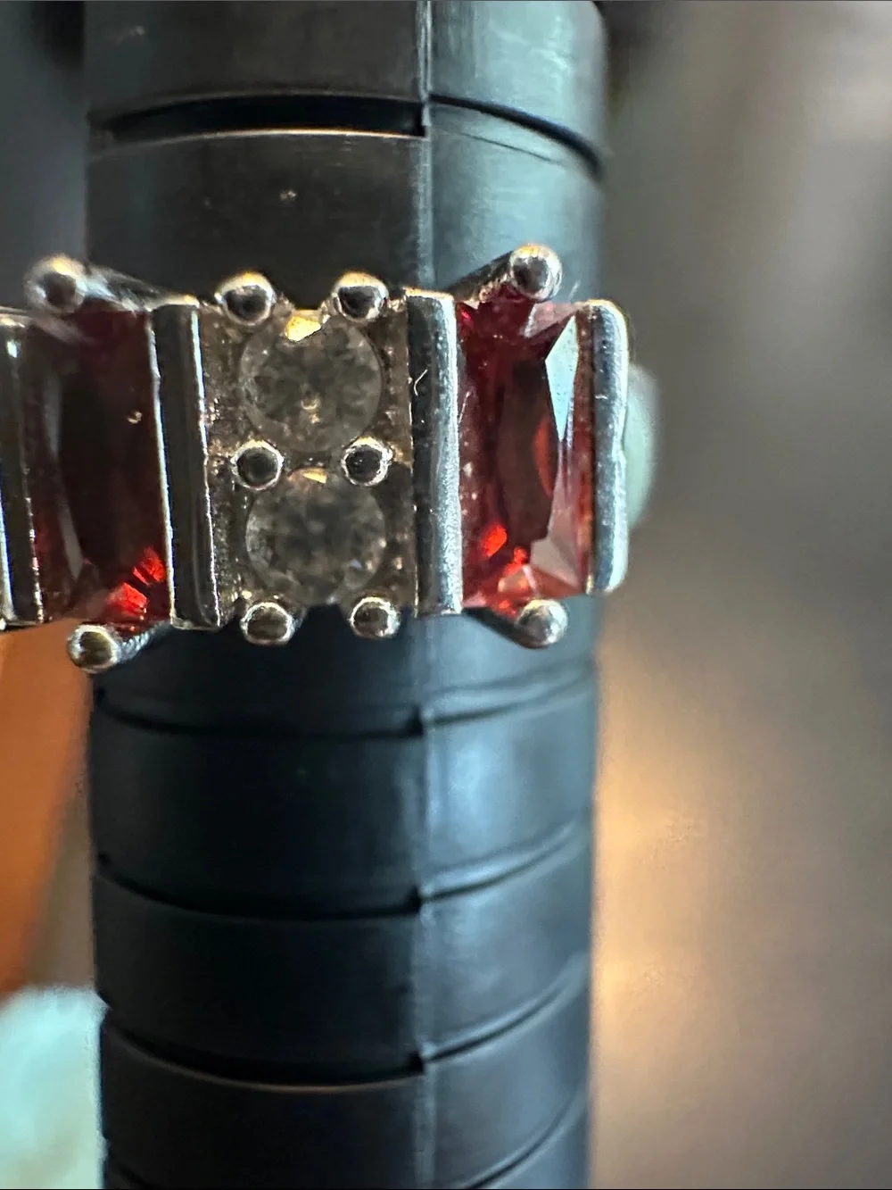 Sterling Silver Garnet and Cubic Zirconia Statement Ring - Red- Size 7